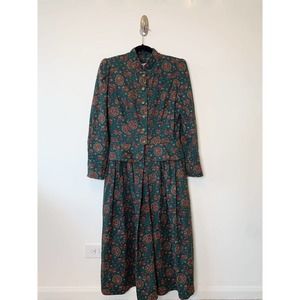 Vintage Prairie Dress 1980s Paisley button front 100% Cotton Sz 8 USA made